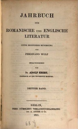 Jahrbuch für romanische und englische Literatur. 3. 1861