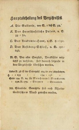Hauptabtheilung des Verzeichnisses