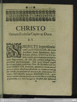 Christo Unitatis Ecclesiae Capite ac Duce