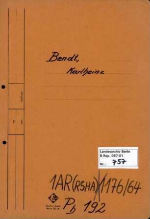 Personenheft Bendt, Kriminalinspektor