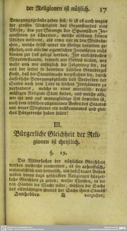 III. Bürgerliche Gleichheit der Religionen ist christlich