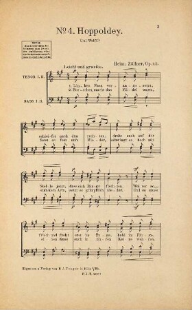 Sechs einfache Lieder für vierstimmigen Männerchor : op. 42, 4. Hoppoldey : Linken Fuss voran gesetzt