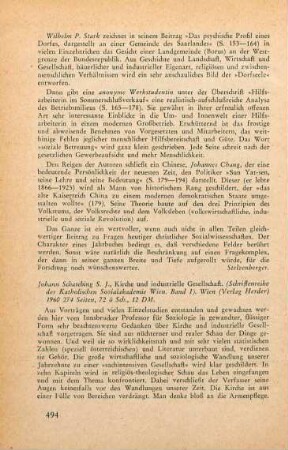 494-496 [Rezension] Schasching, Johann, Kirche und industrielle Gesellschaft