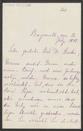 Brief an Ludwig Strecker  und B. Schott's Söhne : 16.07.1882