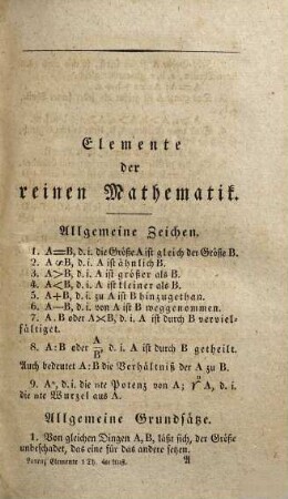 Die Elemente der Mathematik. 1, Reine Mathematik