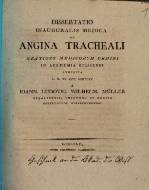 Dissertatio inauguralis medica De angina tracheali