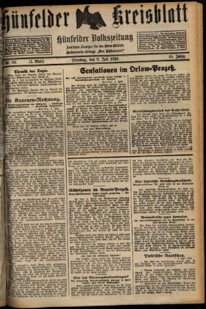 Erste Ausgabe vom Dienstag, den 09. Juli 1929.