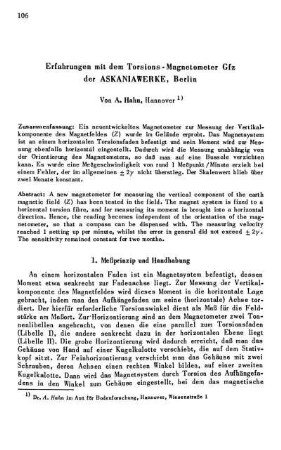 Erfahrungen mit dem Torsions-Magnetometer Gfz der Askaniawerke, Berlin