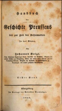 Handbuch der Geschichte Preussens bis zur Zeit der Reformation, 1