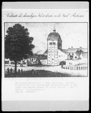 Vorderseite der ehemaligen Klosterkirche in der Insel Reichenau (Blatt 17 einer Serie)
