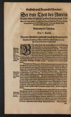 Der dritt Theil deß Andern Buchs/ diser Geistlichen grossen Practica vom Türcken ... Ursprung der Türcken.