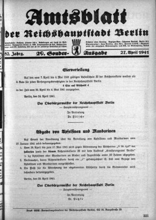 29. Sonderausgabe, 27. April 1941