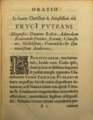 Nicolai Vernvlaei Historiographi Regij, & publici Eloquentiae Professoris Oratio In funere Clarißimi & Amplißimi viri Eryci[i] Pvteani Professoris, Historiographi, & Consiliarij Regij : Habita Louanij in Aede Diuae Gertrudis die XIX. Septembris M.DC.XLVI.