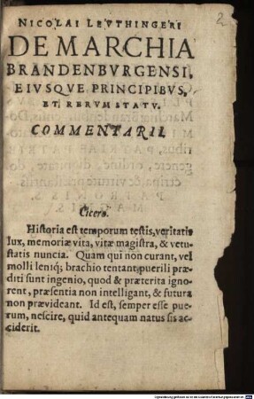 Nicolai Levthingeri De Marchia Brandenbvrgensi, Eivsqve Principibvs, Et Rervm Statv. Commentarii