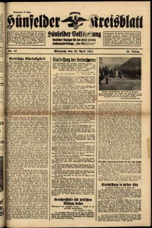 Ausgabe vom Mittwoch, den 16. April 1941.