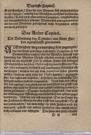 Das Ander Capitel. Die Bedeutung des Cometen/aus seiner Farben eigenschafft genommen.