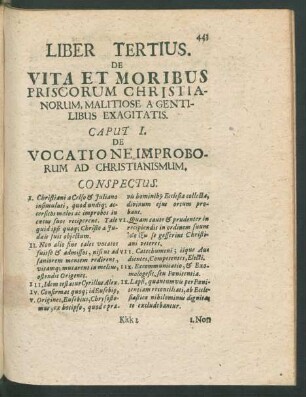 Liber Tertius. De Vita Et Moribus Priscorum Christianorum, Malitiose A Gentilibus Exagitatis.