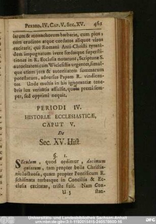 Caput V. De Sec. XV. Hist.