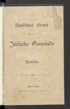 Revidirtes Statut für die jüdische Gemeinde zu Berlin