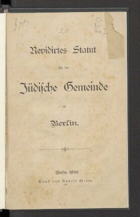 Revidirtes Statut für die jüdische Gemeinde zu Berlin