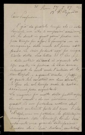 Nr. 7: Brief von Ignazio Guidi an Paul de Lagarde an, Rom, 27.1.1887