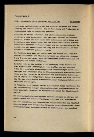 Teillehrgang 2 Elektrochemische Untersuchungen von Stoffen