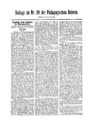 Grundzüge eines Lehrplans für Naturgechichte : (Schluß) ; Beilage zu Nr. 28 der Pädagogischen Reform