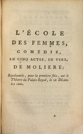 L' école des femmes : Comédie en 5 actes, en vers