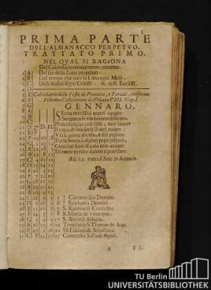 Dell'Almanacco Perpetvo, Trattato Primo.