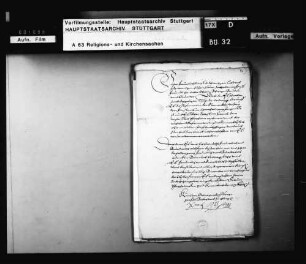 Schreiben des Markgrafen von Baden an Herzog Christoph, betreffend die Reformation des Nonnenklosters in Pforzheim.