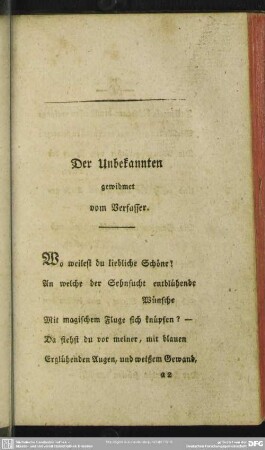 Der Unbekannten gewidmet vom Verfasser