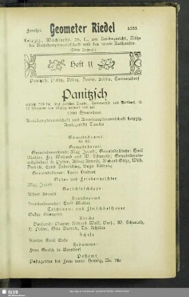Heft 11. Panitzsch, Plösitz, Döbitz, Dewitz, Sehlis, Cunnersdorf