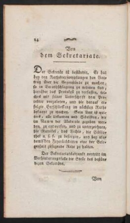 Von dem Sekretariate