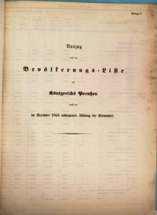 Übersicht von der Bevölkerung der zum Zollverein gehörenden Staaten und Gebietsfläche, wie solche nach der Eröffnung im Dez. ... der Abrechnungen über die gemeinschaftl. Zolleinnahme für die Jahre ... zu Grunde zu legen ist. 1864 = 1865/67