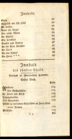 Innhalt des fünften Theils
