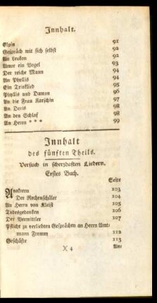 Innhalt des fünften Theils
