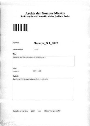 Instruktionen - Rundschreiben an die Missionare