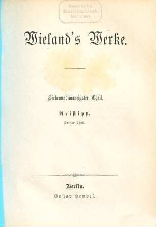 Wieland's Werke, 27. Aristipp ; 3
