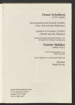 Streichquartett in D-moll (D.810) : (Der Tod und das Mädchen)