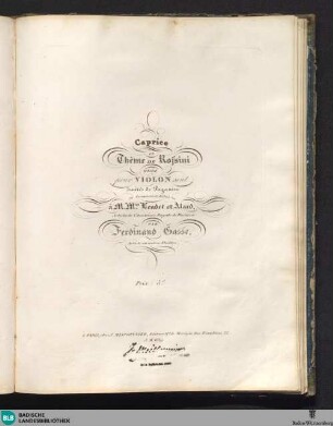 Caprice et thême de Rossini : varié pour violon seul suités de Paganini
