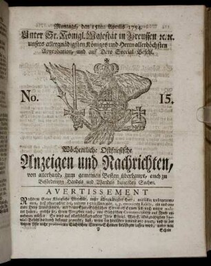 No. 15. Montags, den 15ten Aprilis, 1754.