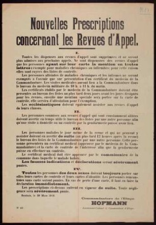 Nouvelles Prescriptions concernant les Revues d'Appel" (Regelungen im Krankheitsfalle) (No. 213)