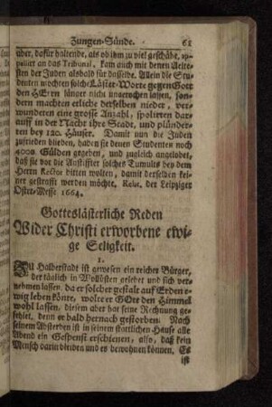 Gotteslästerliche Reden Wider Christi erworbene ewige Seligkeit.