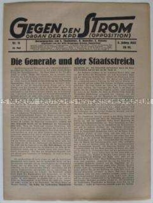 Wochenzeitung der KPD (Opposition) u.a. zum Rücktritt von Groener und zur Weltwirtschaftskrise