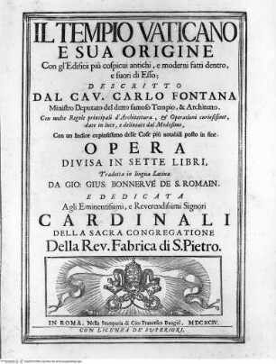 Templum vaticanum et ipsius origoTitelblatt (italienisch) - Frontespizio (testo italiano)