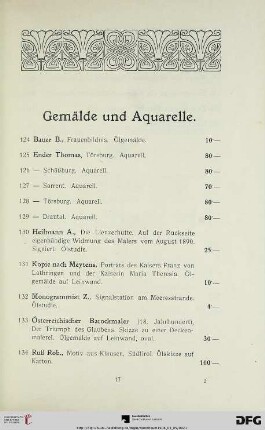 Gemälde und Aquarelle (Nr. 124-140)