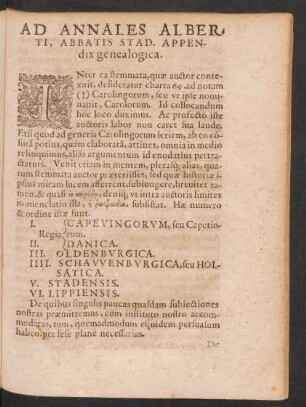 Ad Annales Alberti, Abbatis Stad. Appendix genealogica.