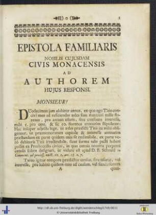 Epistola Familiaris Nobilis Cujusdam Civis Monacensis Ad Authorem Hujus Responsi.