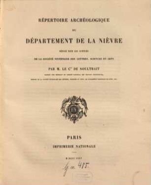 Répertoire archéologique de la France, [7]. Répertoire archéologique du département de la Nièvre