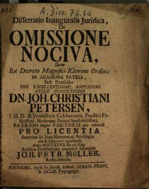 Dissertatio Inauguralis Iuridica, De Omissione Nociva